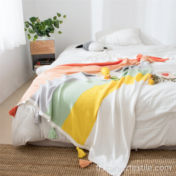 Gökkuşağı rengi sevimli püskül tasarım moda newbaby battaniye